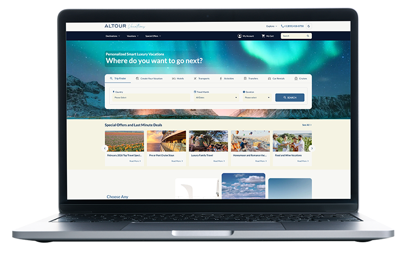 Mockup de notebook mostrando el sitio web de altour vacations
